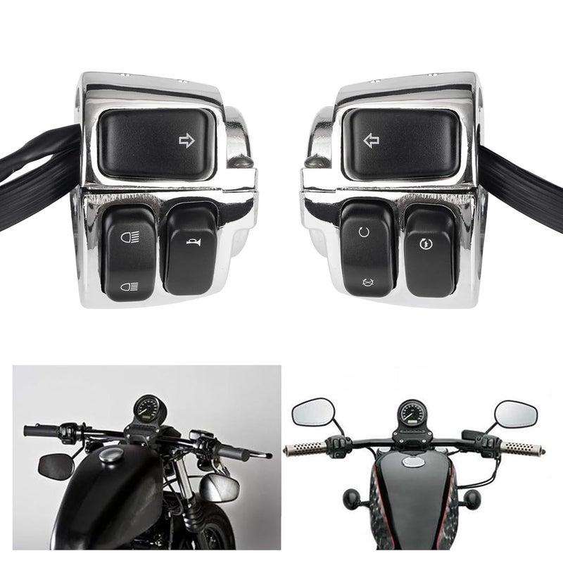 POSENG 1 Pair Motorcycle 1" Handlebar Switches Control and Wiring Harness with 1996-2012 Harley Softail Dyna Sportster V-Rod（Silver） - Image 1